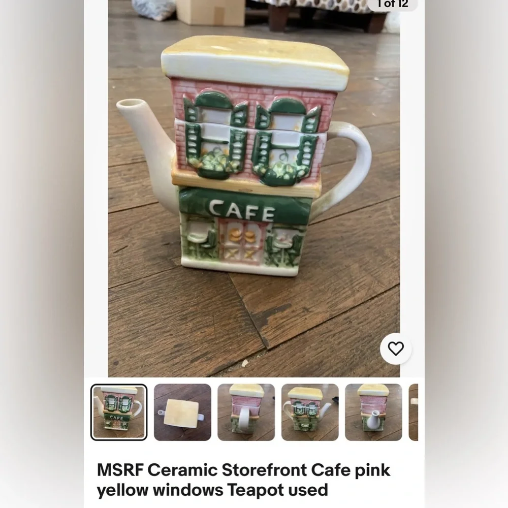 Vintage CAFE stone front Building House Ceramic Tea Pot